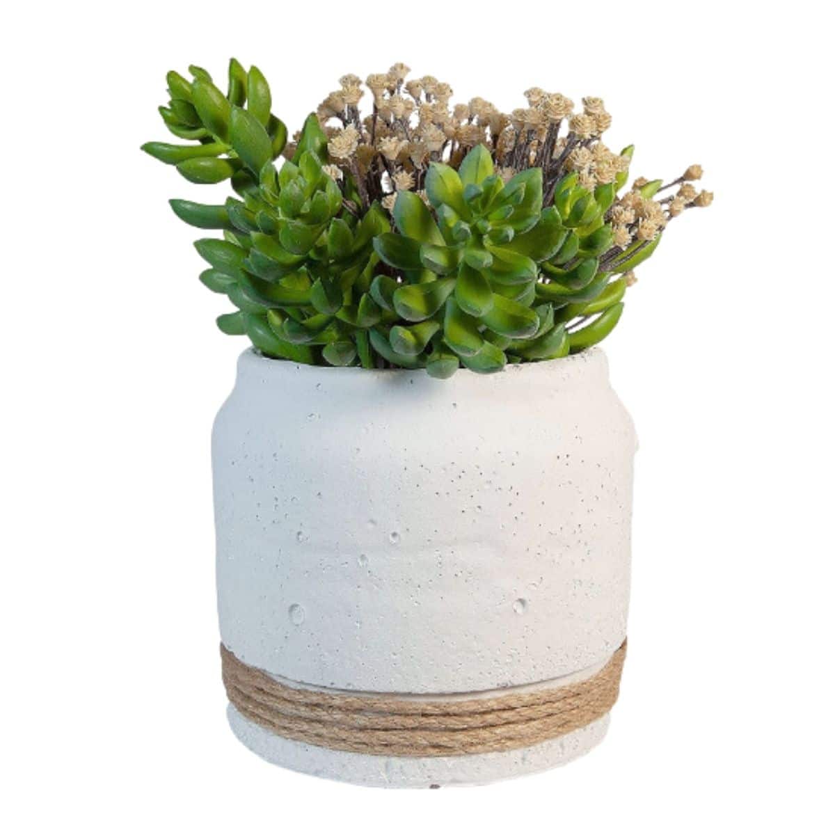 White Cement Modern Planter Pot with faux plant inside from Amazon. 