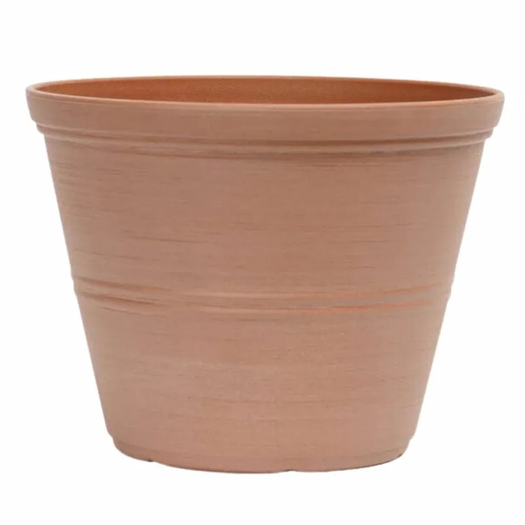Palermo peach colored plastic terracotta style planter from Home depot.