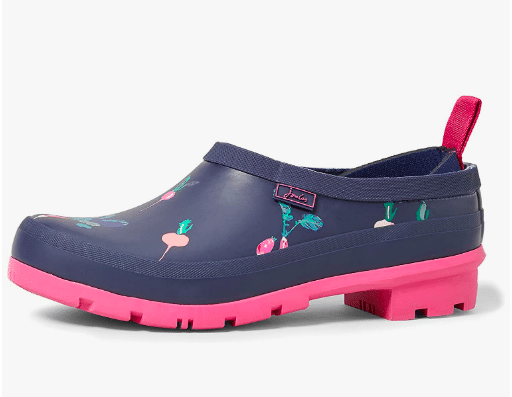 Blue and pink rubber clogs from Amazon.