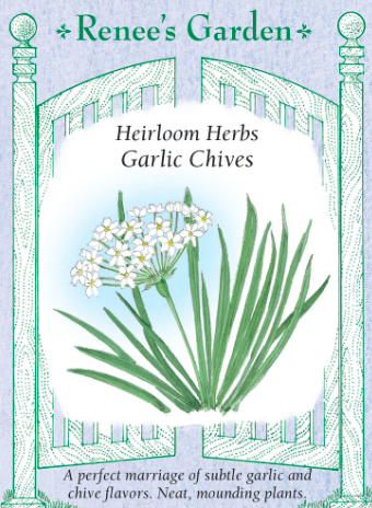 Garlic Chives herb seed packet from the vendor Renee's Garden.