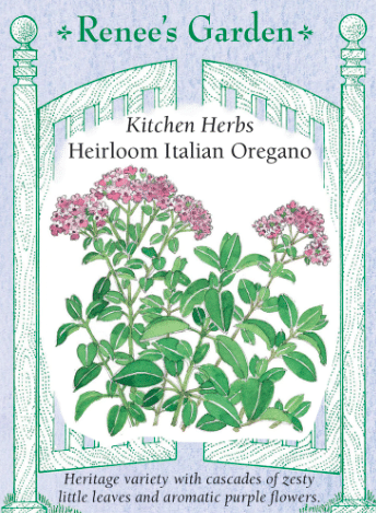 Heirloom Italian oregano herb seed packet from the vendor Renee's Garden.