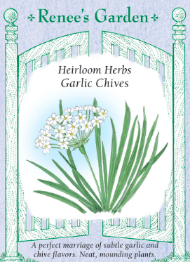 Renees garden seed packet for garlic chives. 