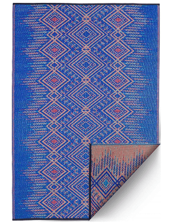 Waterproof fade resistant reversible blue outdoor rug from amazon.