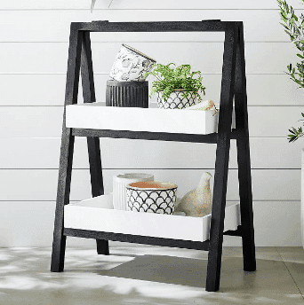 Two tier black and white plant stand from pottery barn.