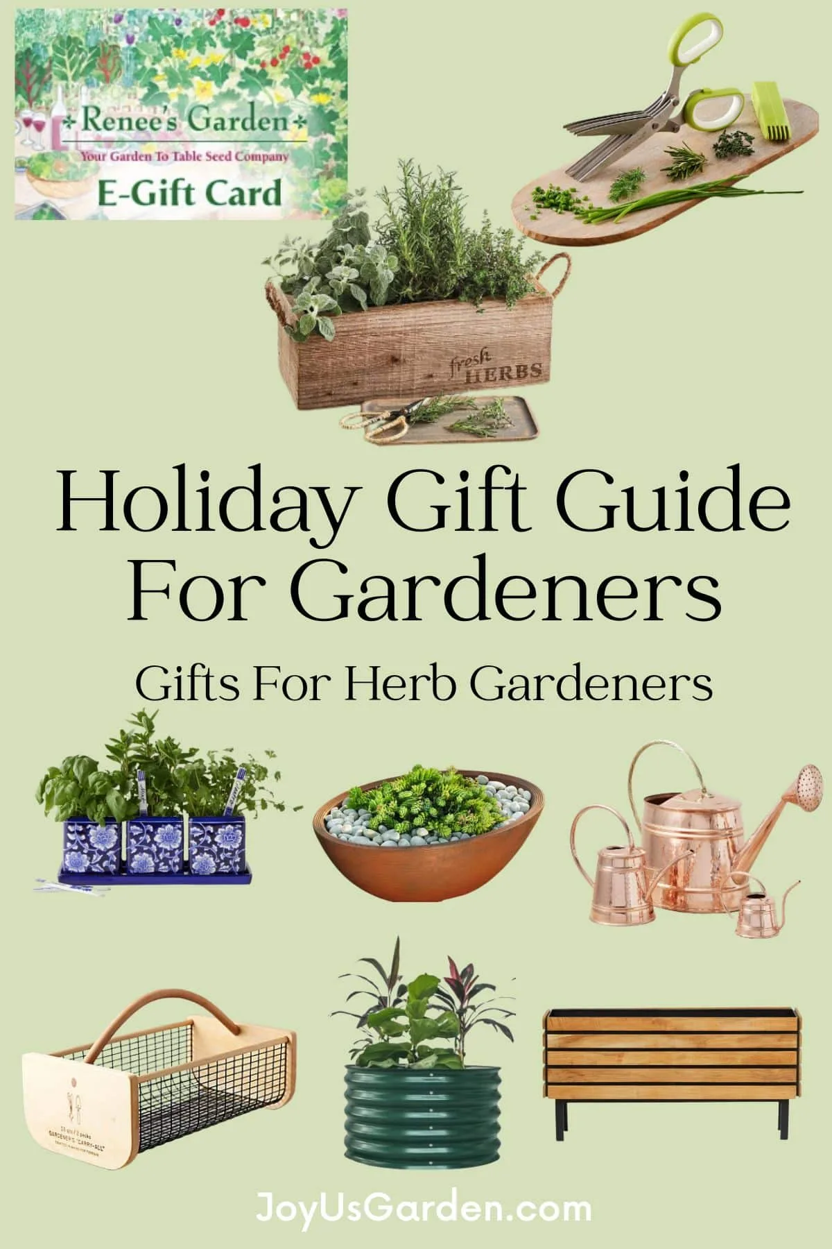 Collage of herb plant accessories that can be bought online.