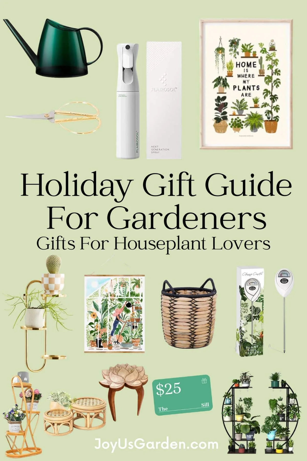 Collage of houseplant accessories that can be bought online.