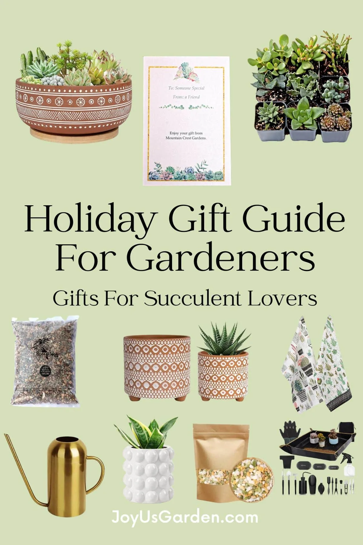 Collage of succulent accessories that can be bought online.