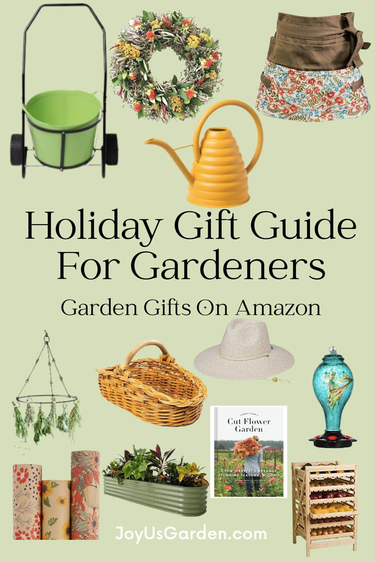 Collage of nine photos of products for gardeners that can be purchased online on Amazon. 