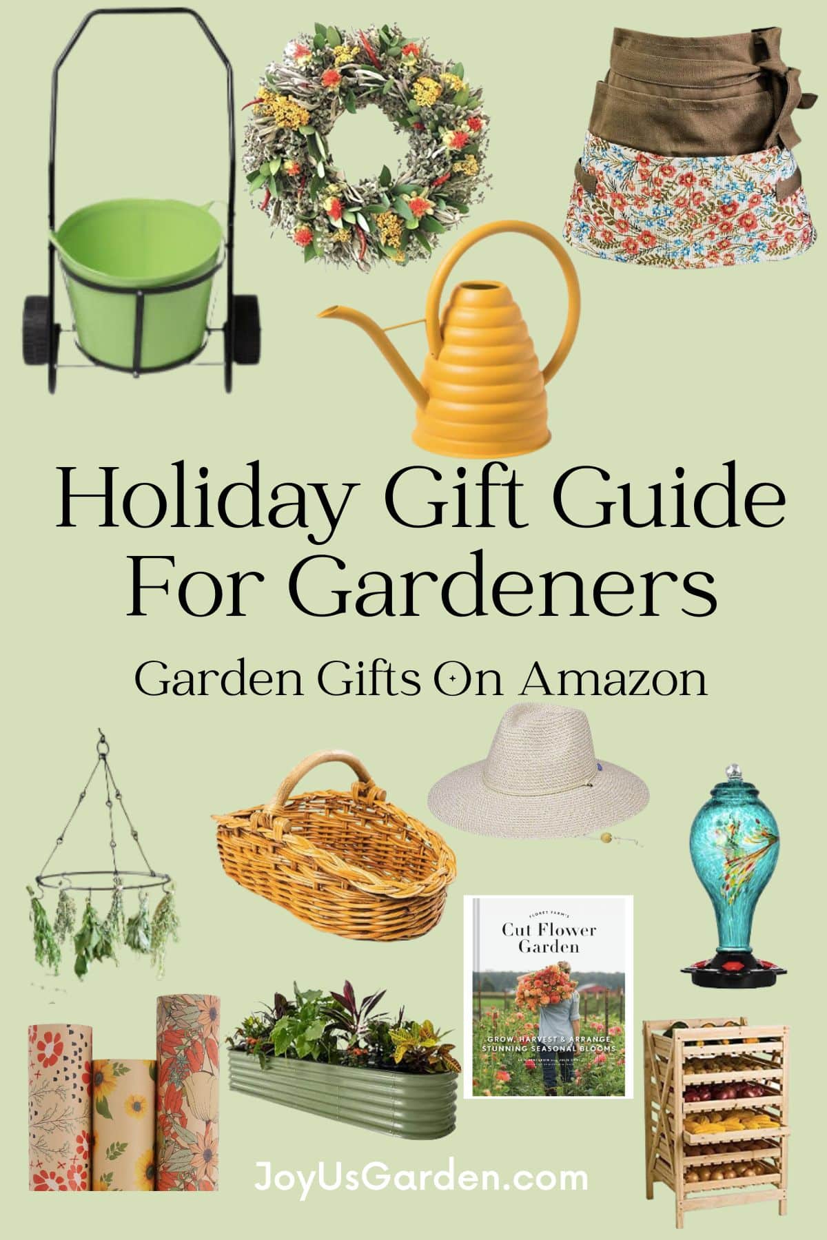 Collage of nine photos of products for gardeners that can be purchased online on Amazon.