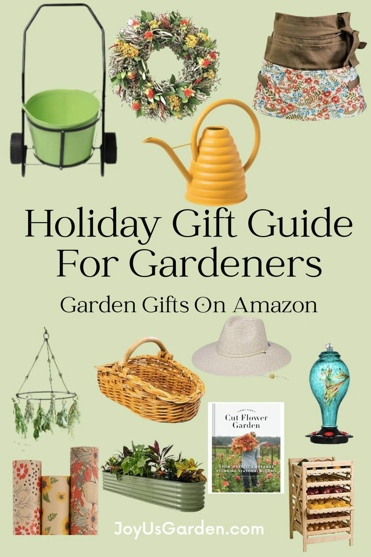 Collage of nine photos of products for gardeners that can be purchased online on Amazon.