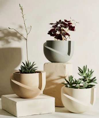 Three ceramic table top planters in neutral shades from Burke decor.