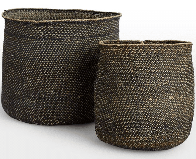 Two handwoven round baskets from rejuvenation.